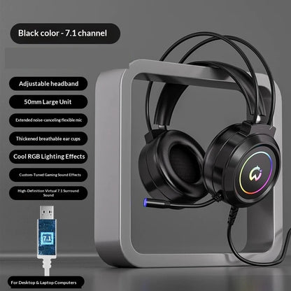 Casque de jeu filaire Paw Hunter T9 avec microphone et éclairage RGB, son surround virtuel 7.1, casque supra-auriculaire pour PC, ordinateur portable et jeux.