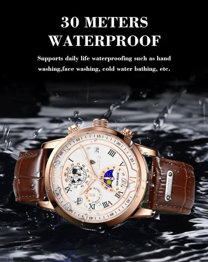 LIGE Luxury Man Wristwatch Waterproof Luminous Chronograph Watch for Men Leather Strap Men's Quartz Watches Reloj Hombre+Box