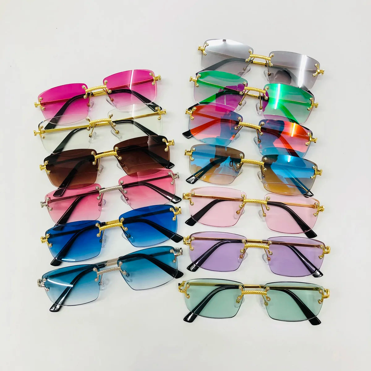 HBK Square Rimless Sunglasses Women Retro Metal Sun Glasses Men Luxury Party Business Gradient Shades 2024 Summer Style
