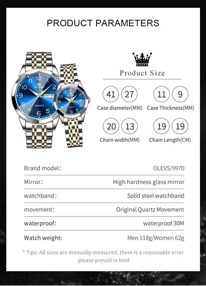 OLEVS 9970 Men Watch Original Brand Waterproof Luminous Quartz Watch Rhombus Mirror Stainless Steel Date-Day-Date Watch With Box