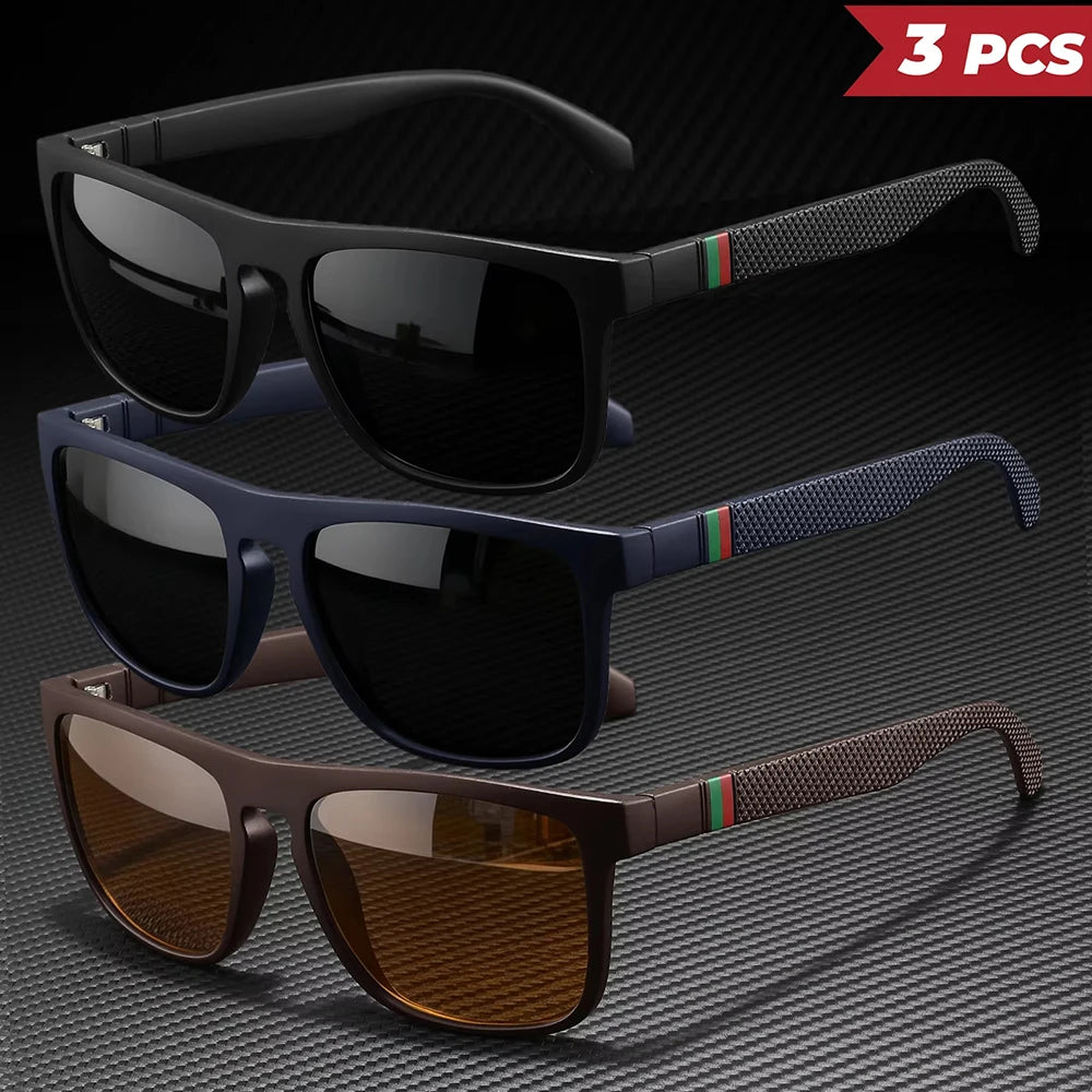 3pcs Fantasy Square Polarized Sunglasses AntiGlare UV400 Glasses Brand Designer Summer Party Driving Fishing Christmas Gift