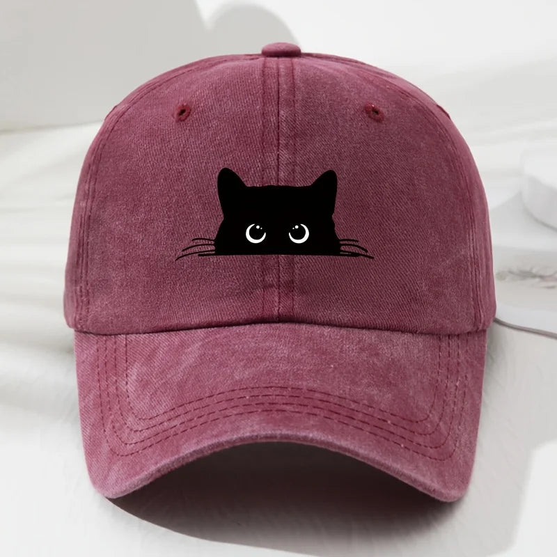Black cat printed baseball cap retro men's and women's fashionable outdoor hat with adjustable eaves suitable for sports fishing