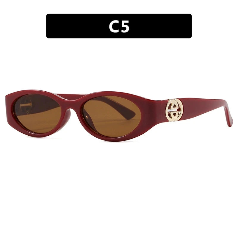 Stylish Small Oval Sunglasses For Women Trendy Design Decoration Fashion Sun Glasses Travelling Hiking Party Women's Shades