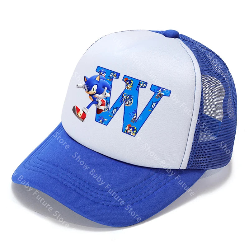 Cartoon Letters A-Z Sonics Boys Girls Baseball Caps Adult Outdoor Sports Breathable Mesh Hat Cute Anime Sunbonnet Birthday Gifts