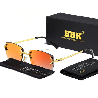 HBK Square Rimless Sunglasses Women Retro Metal Sun Glasses Men Luxury Party Business Gradient Shades 2024 Summer Style