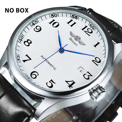 Herrenuhr WINNER – Klassischer, retro-eleganter Stil – Mechanische Automatikuhr mit Kalender – Luxusmarke, Edelstahlgehäuse und Lederarmband