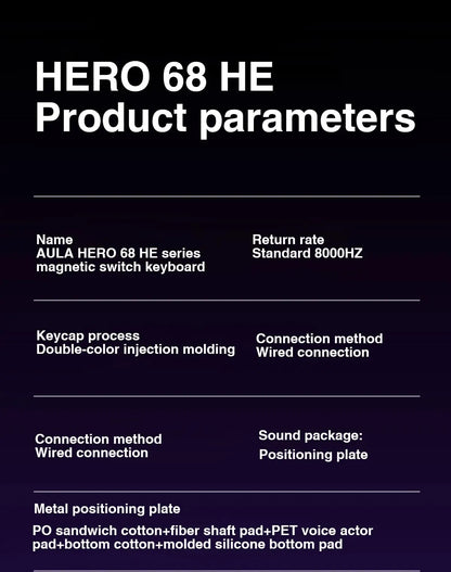 AULA HERO 68HE Magnet-Switch-Tastatur RGB Gaming Mechanische Tastatur Rapid Trigger 8K Return Kabelgebundene Esports Custom-Tastatur