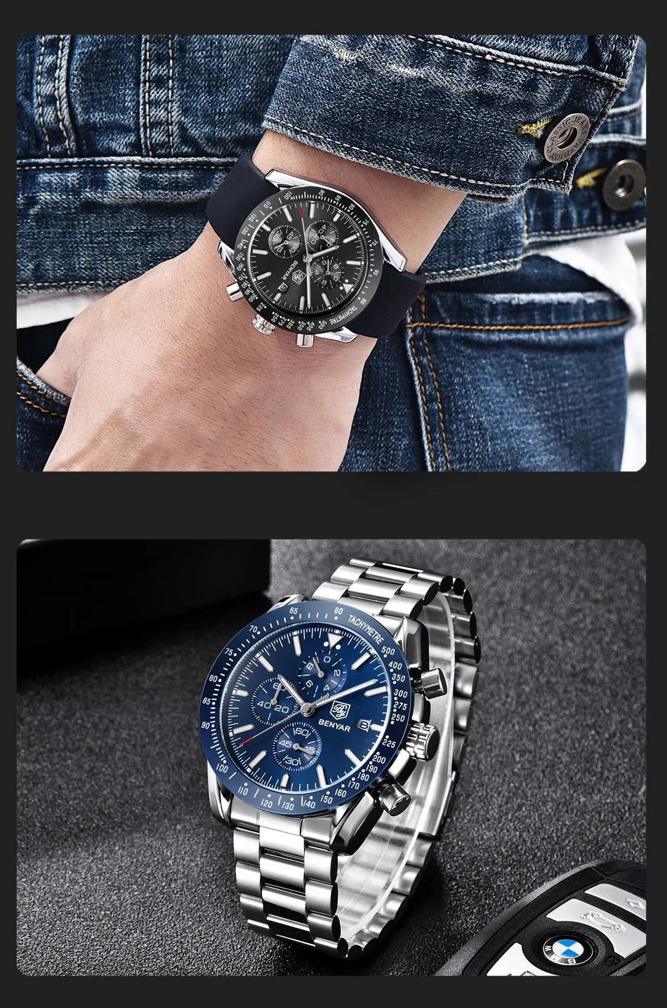 Men Watch BENYAR Top Brand Luxury Full Steel Business Quartz Watch Men Casual Waterproof Sports Watches Clock Relogio Masculino
