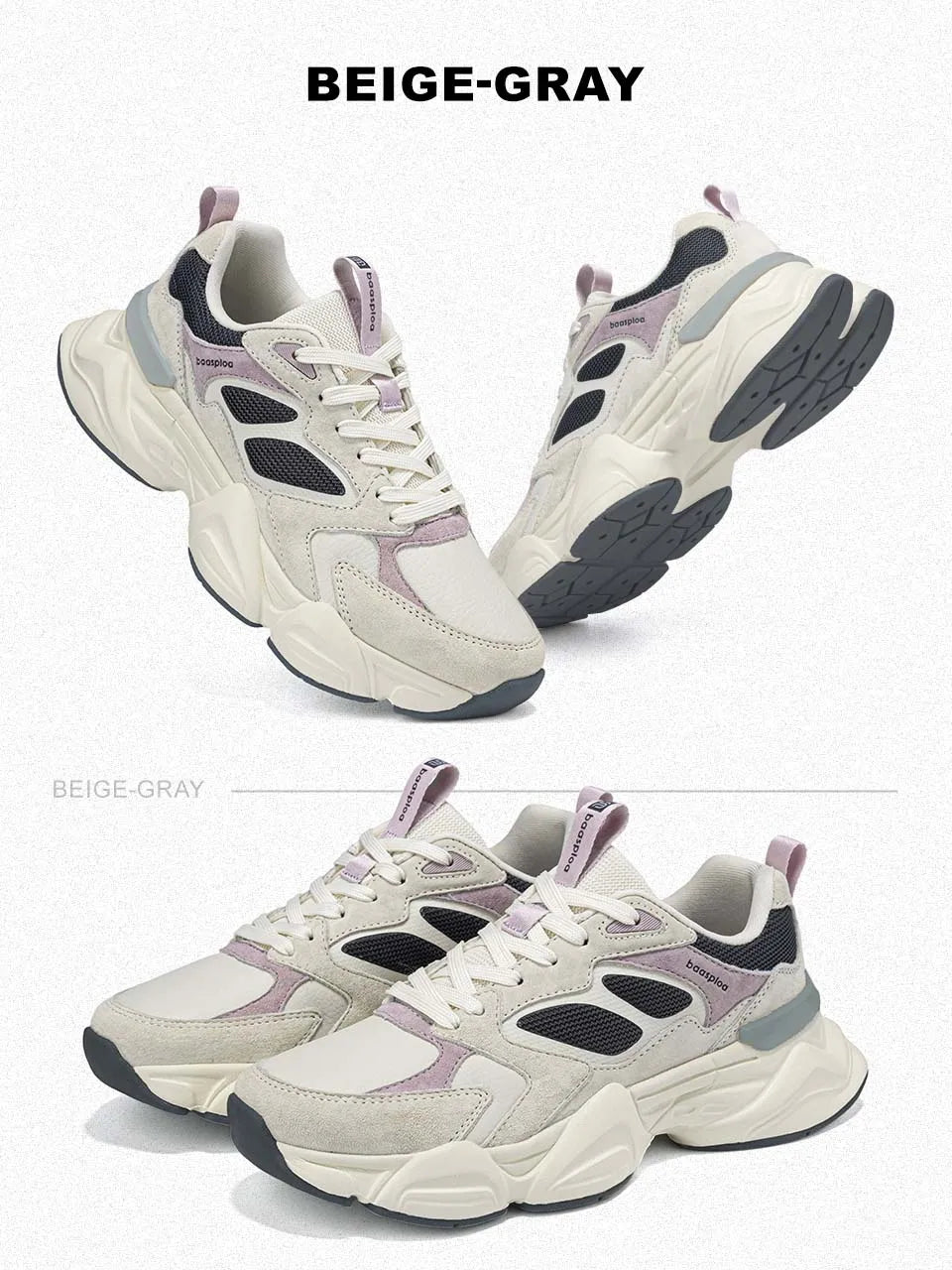 Baasploa Women Walking Shoes Lightweight Mesh Breathable Sport Shoes Comfort Soft Female Leather Height Increase Casual Sneakers