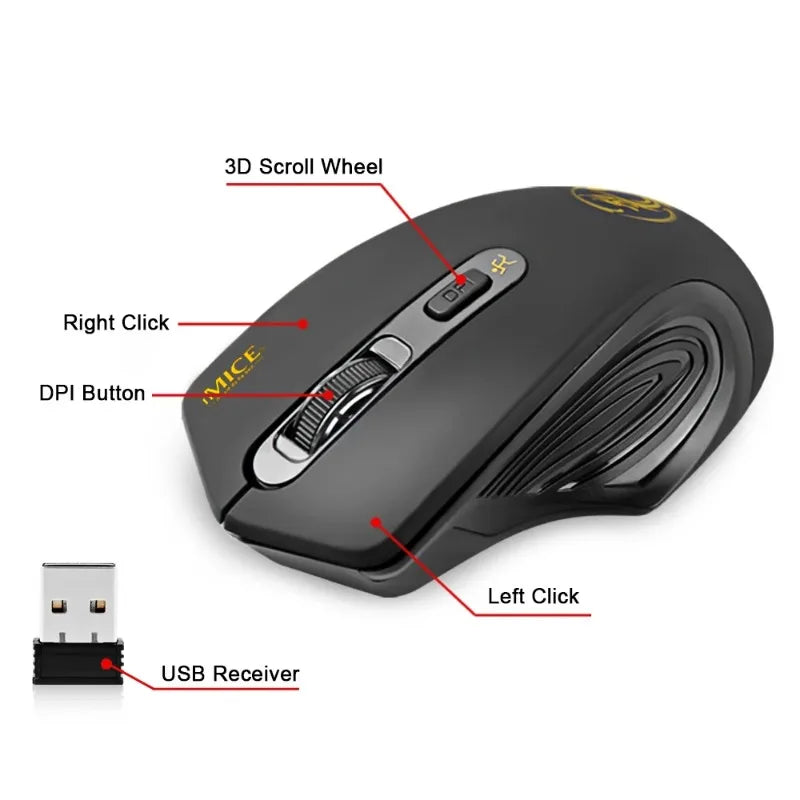 Nová bezdrátová myš 2000DPI, nastavitelná, s přijímačem USB 3.0, optická počítačová myš 2.4GHz, herní myš s ergonomickým designem pro notebook