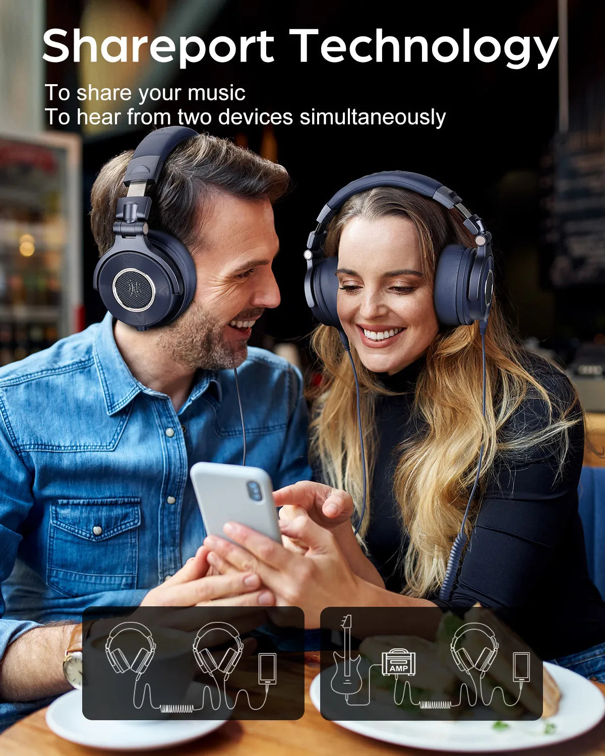 OneOdio Monitor 60 Wired HiFi Headphones Professional Studio DJ Headphones with 50mm Driver, Stereo Over Ear Headset, Detachable Cable & Microphone