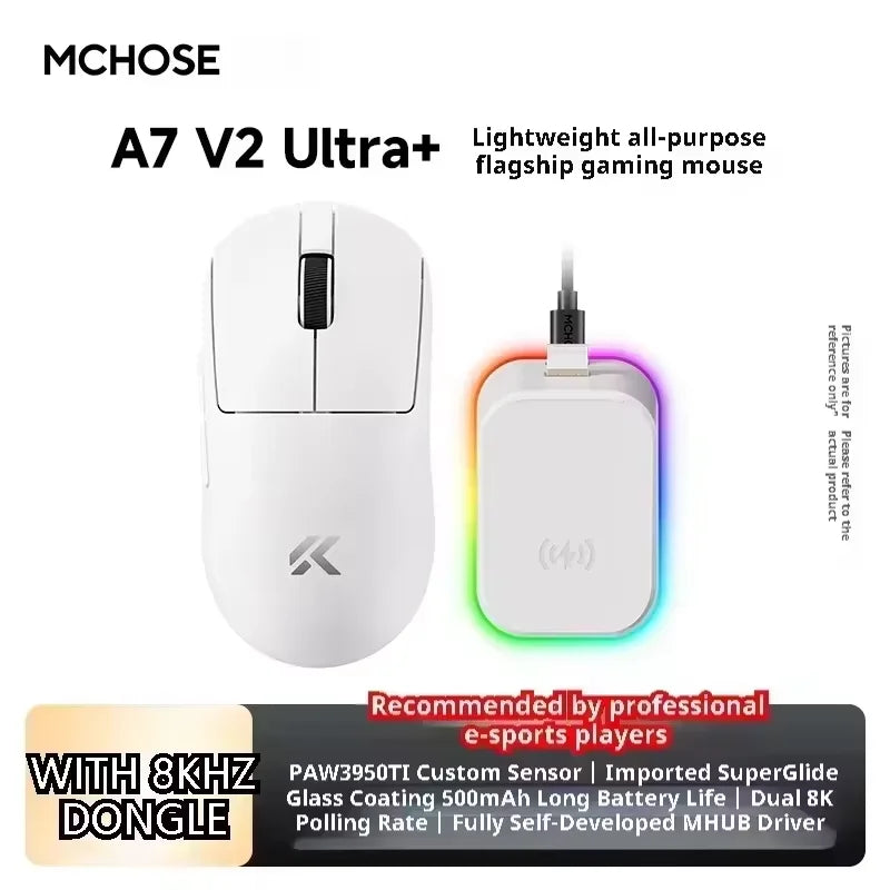 MCHOSE A7 V2 Ultra Wireless Gaming Mouse Pixart3950Ti Flagship Sensor Super 20000FPS for Accurate Tracking Support Web Driver