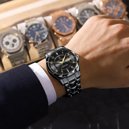 Reloj de hombre POEDAGAR Fashion Luxury, resistente al agua, luminiscente, de cuarzo, con correa de acero inoxidable, fecha y día de la semana, estilo informal.