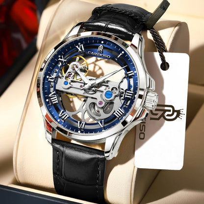 CAREKISO Fashion Men's Watches Original Mechanical Leather Men Clock Waterproof Hollow Tourbillon Automatic Man Watch Reloj Male