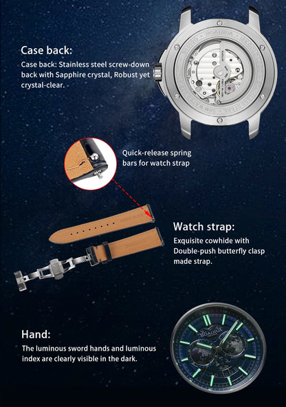 BORIAGE(BOAIJIUA) Fully Automatic Mechanical Men's Watch Original Design Mechanical Watches  Waterproof Luminous Wristwatch