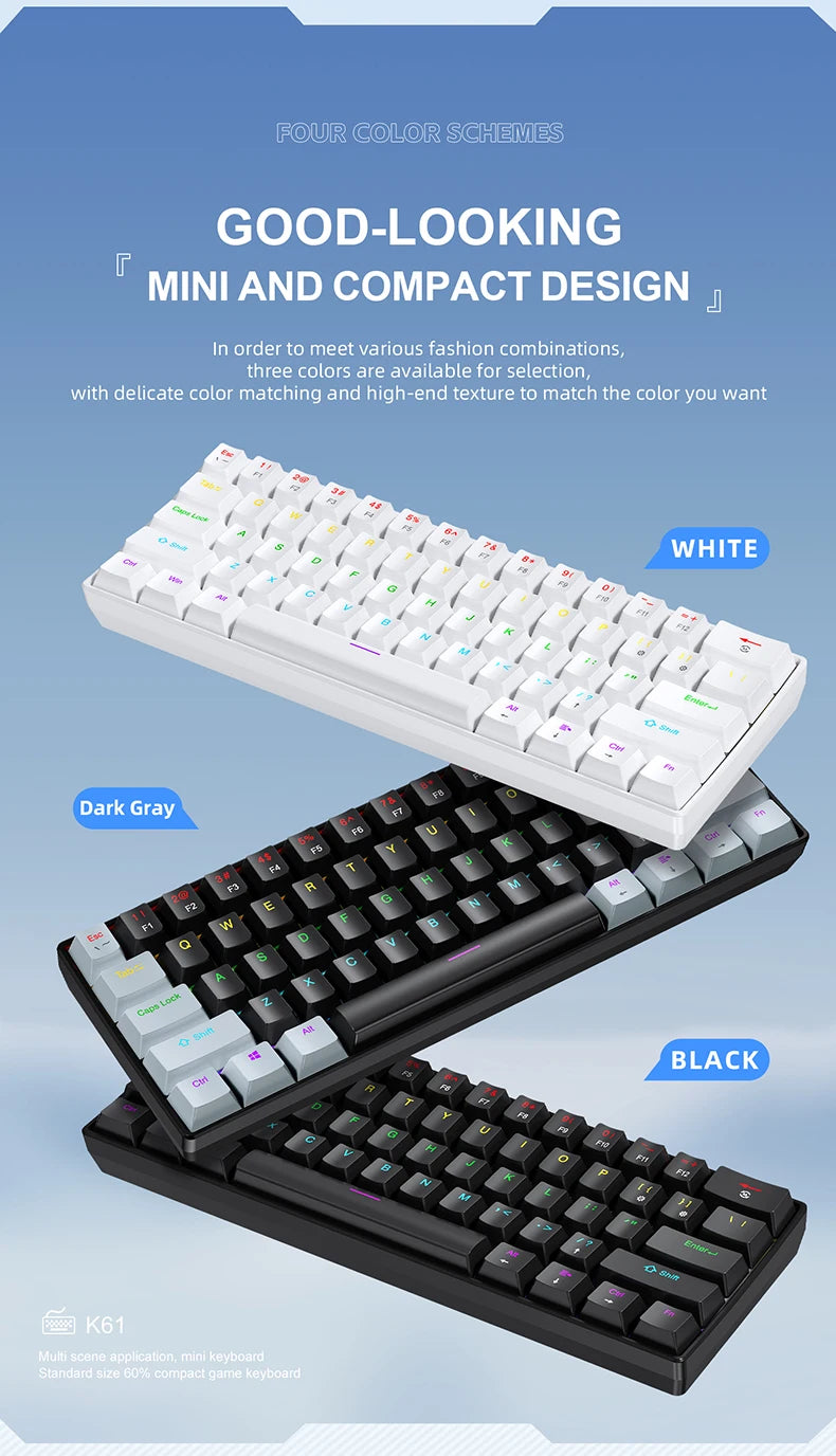 APAYADO K61 60% Mini bedraad mechanisch gamingtoetsenbord Phantom RGB, 61 toetsen, red/blue switch, ergonomisch, draagbaar voor pc/laptop