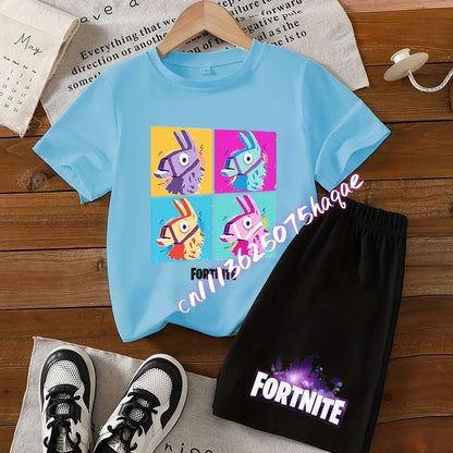 FortnitesT-shirt Shorts for Boys Girl Tee Pants Set Summer 2pcs Children Clothing Tops T-shirts Fortress Night Print Tees Gift