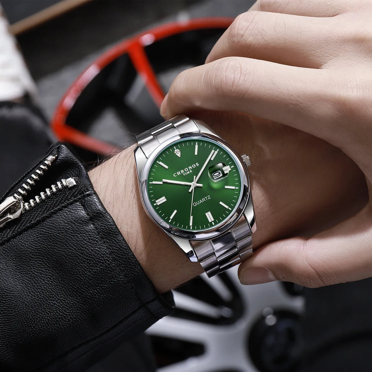 Orologio da polso da uomo CHRONOS – Marchio di lusso, impermeabile, luminescente, con datario, in acciaio inossidabile, con movimento al quarzo.