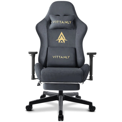 HAPIHAPPY Fashion Gaming Chair Genuine Leather Computer Office Chair with Footrest, Pocket Spring Cushion, Linkage Armrests, Ergonomic Game Chair