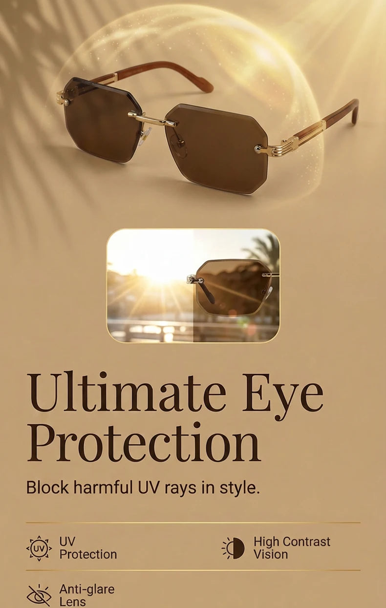 Rimless Rectangle Sunglasses Men 2026 Luxury Design Vintage Geometric Square Sun Glasses Male Retro Punk Eyewear Driving Shades