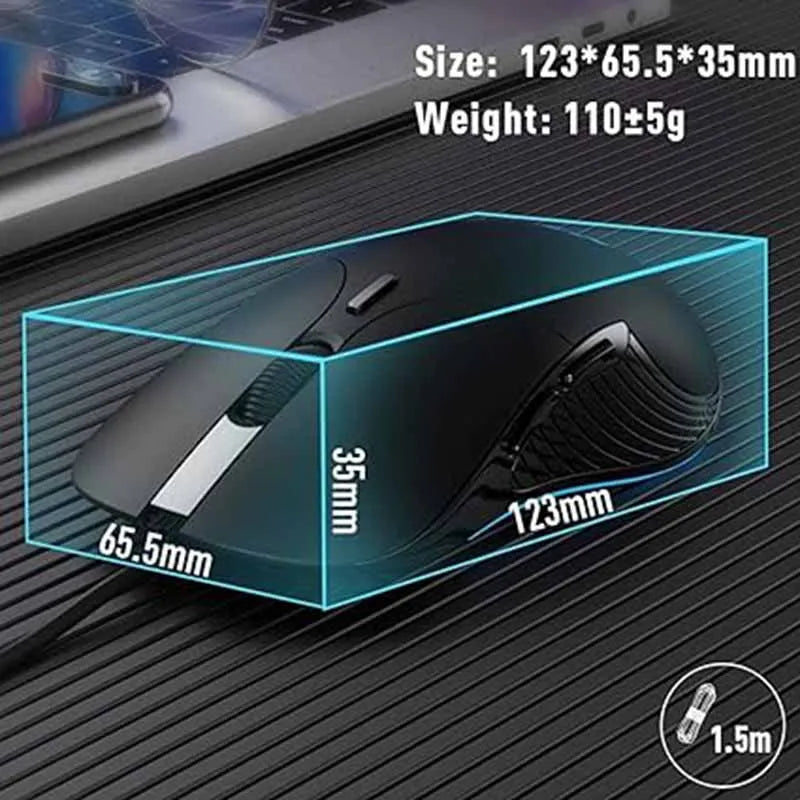 INPHIC B2 trådbunden USB-mus 7200DPI justerbar och 6 programmerbara knappar, tyst klick, optisk spårning, för PC och bärbara datorer