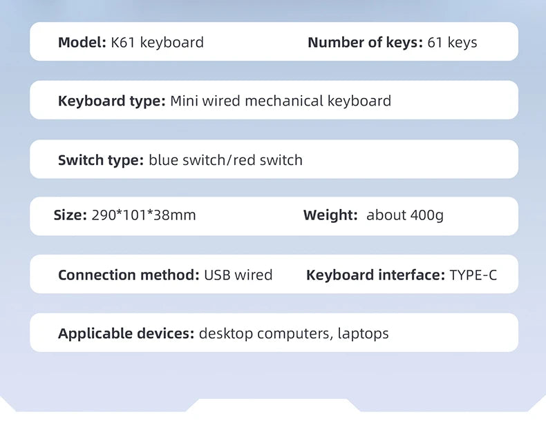 APAYADO K61 Mini-Mechanische Tastatur, kabelgebunden, 61 Tasten, Phantom RGB, schwarz/weiß, mechanische rote/blaue Switches für Gaming, 60% tragbar