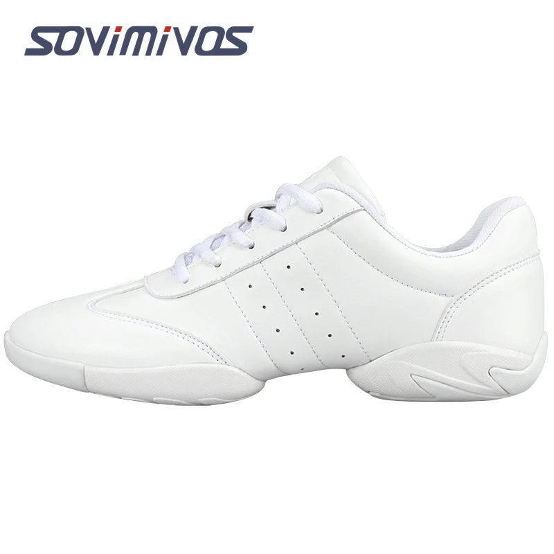 Women Dance Shoes Lightweight Flat Athletic Shoes Competitive Aerobic Gymnastics Shoes Fitness Sports Shoes White Dance Sneakers