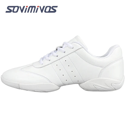 Women Dance Shoes Lightweight Flat Athletic Shoes Competitive Aerobic Gymnastics Shoes Fitness Sports Shoes White Dance Sneakers