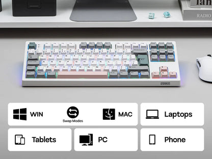 Layout ISO-UK EPOMAKER TH87 TKL Tastiera meccanica cablata/BT/wireless 2.4Ghz NKRO con batteria 10000mAh e illuminazione RGB