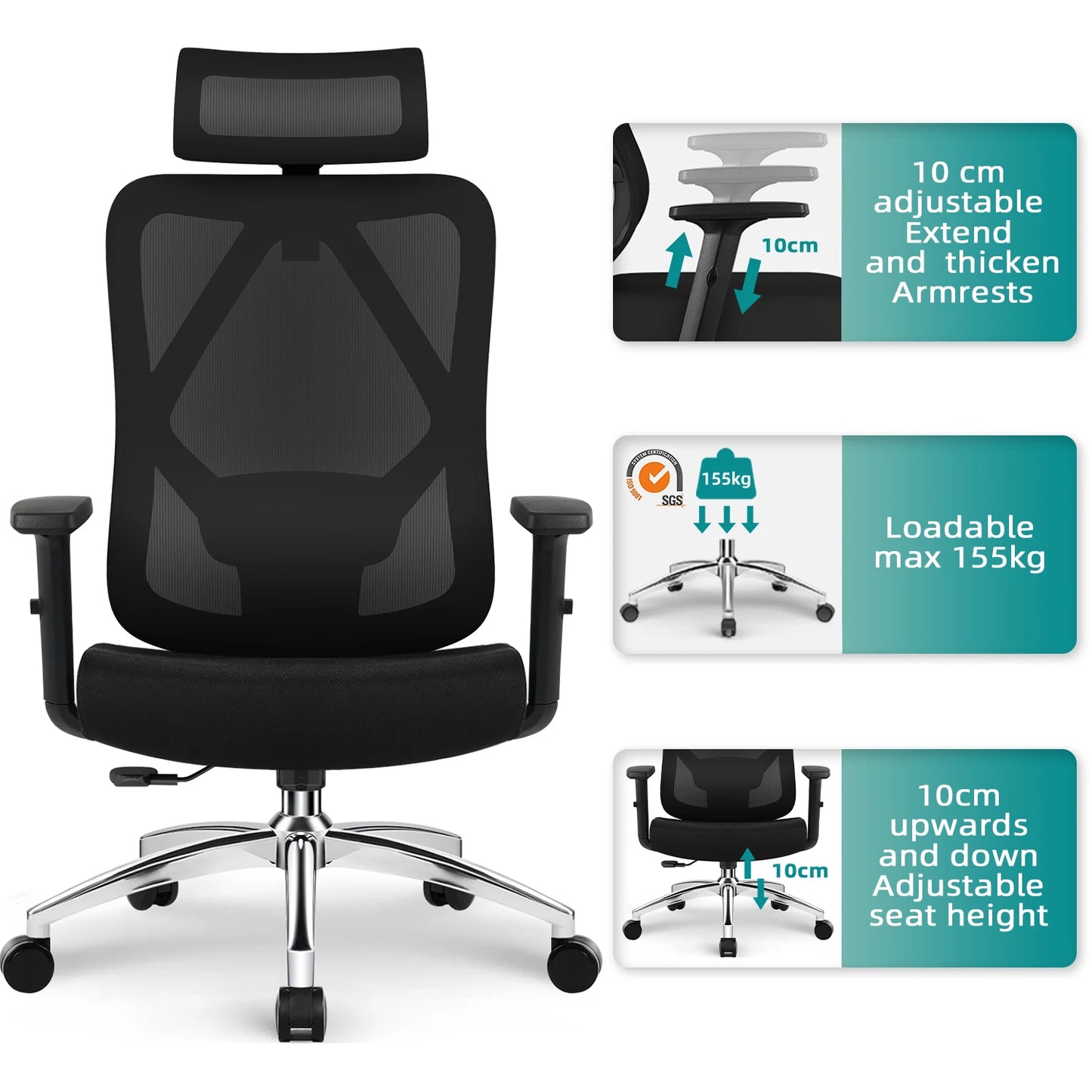 Daccormax Ergonomic Office Chair, Mesh Desk Chair Adjustable Lumbar Support, Swivel Tilt Wheels for Home Office Gaming