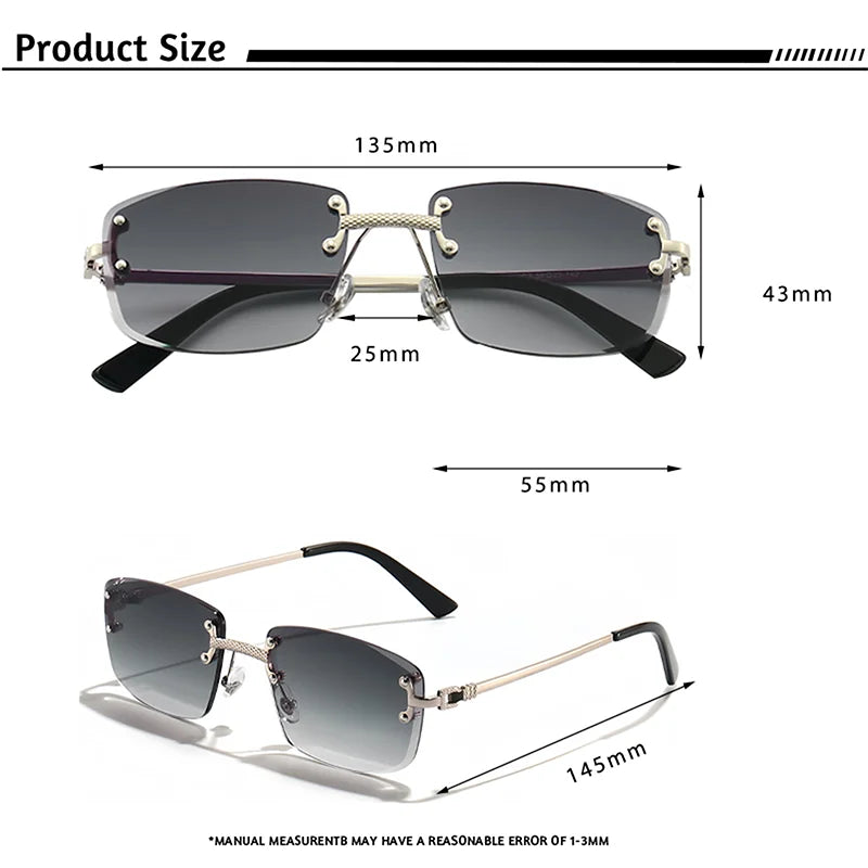 HBK Square Rimless Sunglasses Women Retro Metal Sun Glasses Men Luxury Party Business Gradient Shades 2024 Summer Style