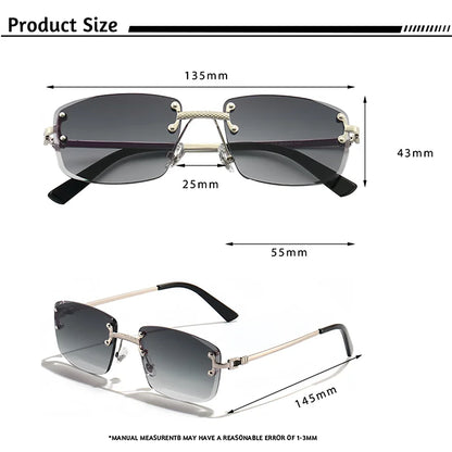 HBK Square Rimless Sunglasses Women Retro Metal Sun Glasses Men Luxury Party Business Gradient Shades 2024 Summer Style