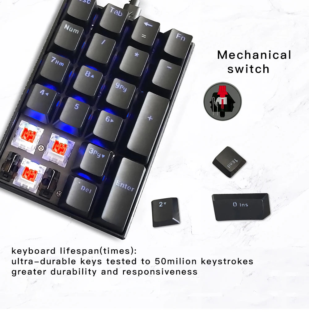 Motospeed K23 Mechanical Numeric Keypad USB Wired Numpad LED Backlight Gaming Keyboard Red Switch Extended Layout For PC Laptops