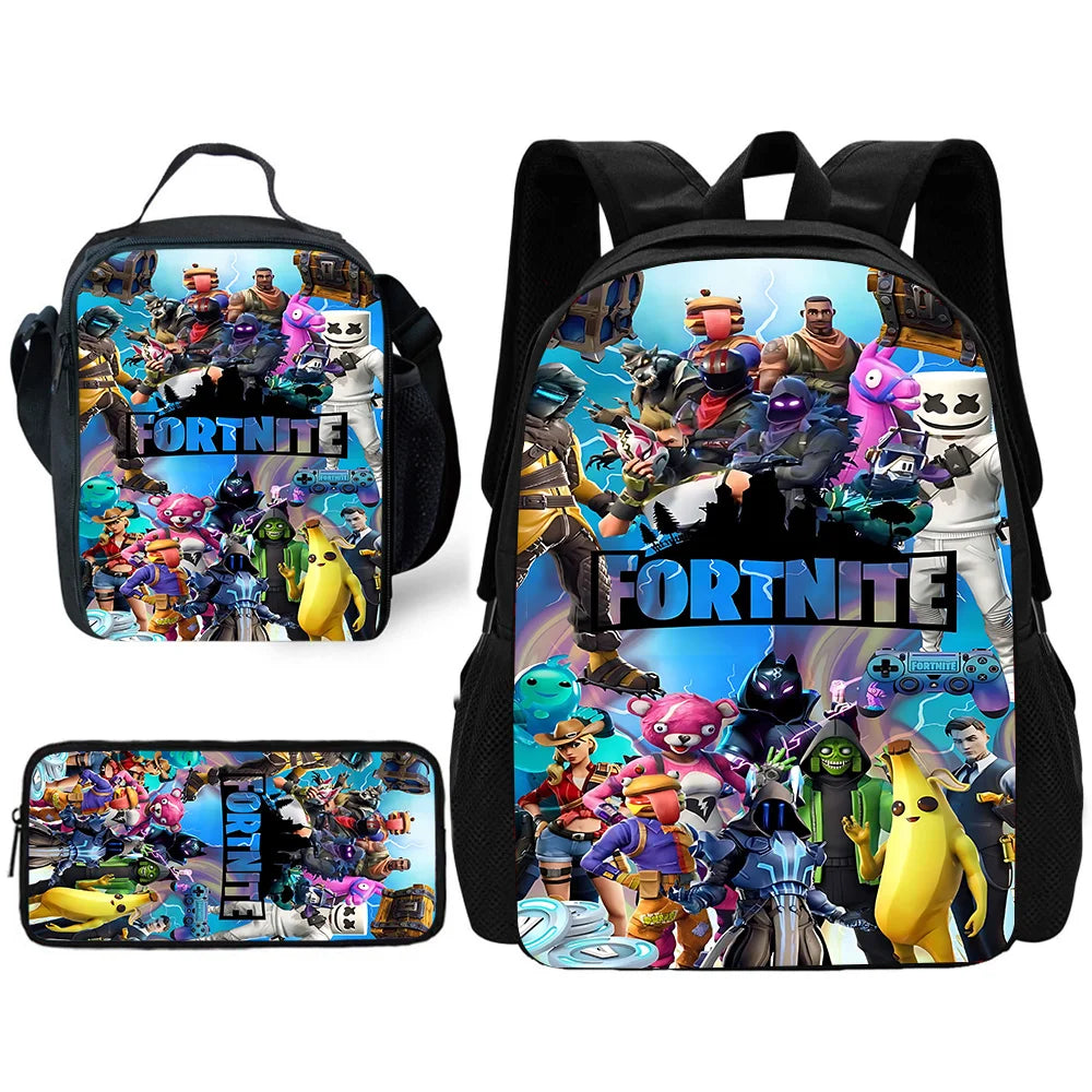 Trendiger Gaming-Schulrucksack für Kinder mit Lunchbags, Design-F-FortniteS Federmäppchen, Schultaschen für Jungen und Mädchen, ideales Geschenk