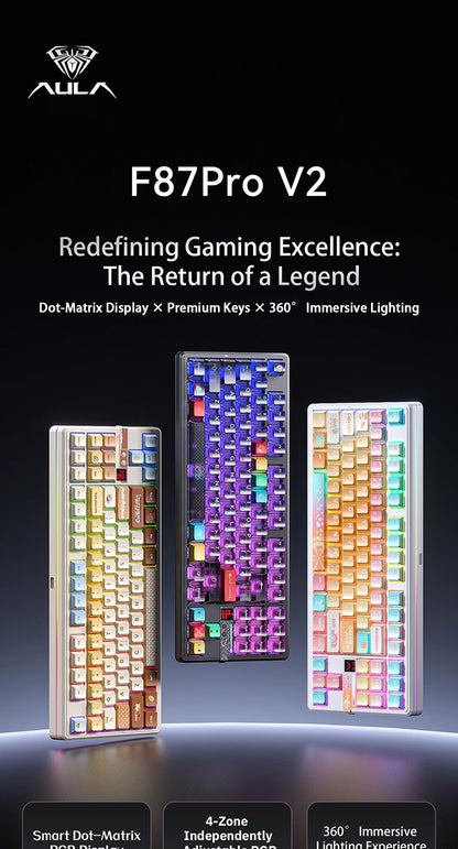 AULA F87 Pro V2 E-Sports Mechanical Keyboard 2.4g/Usb/Bluetooth Hot-Swap RGB Long Battery Life Custom Gasket 5 Layer PC Gaming