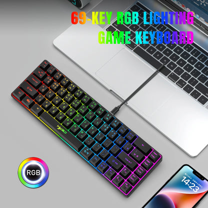 Portable HXSJ V200 68-key Korean gaming Keyboard, 65% RGB Backlit Wired office membrane Keyboard for Desktop PC and Laptops