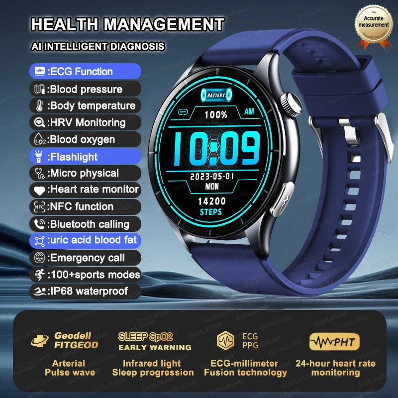 For XIAOMI 2025 New ECG+PPG Smartwatch Precise Uric Acid Blood Lipids Pressure Body Analysis Smart Watch Men BT Call NFC Watches