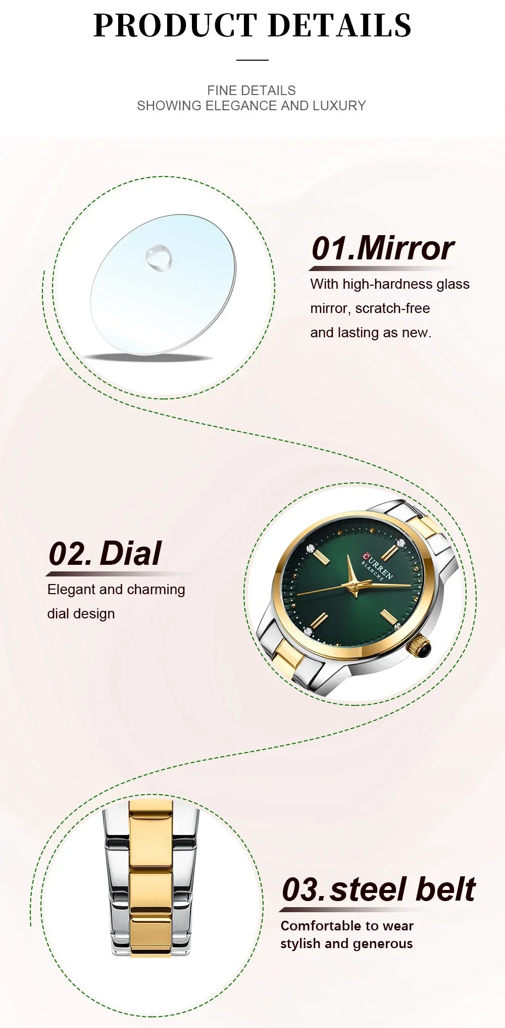 CURREN Women's Watches Fashion Original Quartz Wrist Watch for Ladies Roman Dial Dazzling Diamond Waterproof Luminous Luxury New