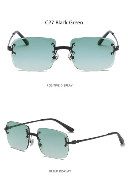 HBK Square Rimless Sunglasses Women TOP Quality Retro Metal Sun Glasses Men Luxury Party Business Gradient Shades 2024