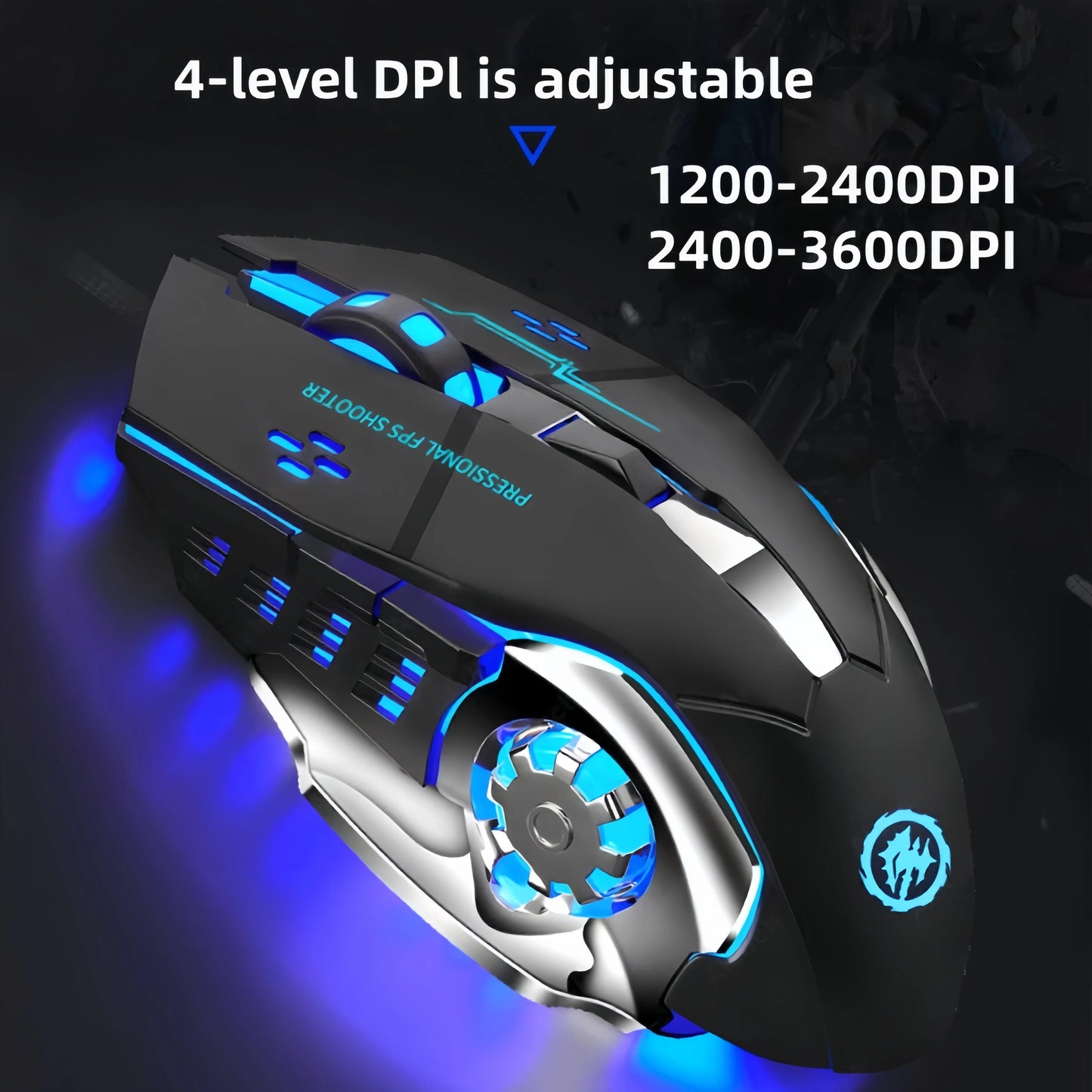Dobíjecí bezdrátová herní myš – tichá Bluetooth/USB, RGB podsvícení, e-sport pro PC