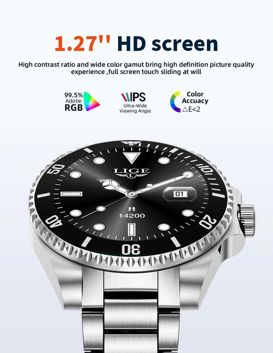 LIGE 2026 Business Smart Watch Men IP68 Waterproof Bluetooth call Sport Men Watches 1.27"HD Screen Health Monitor New Smartwatch