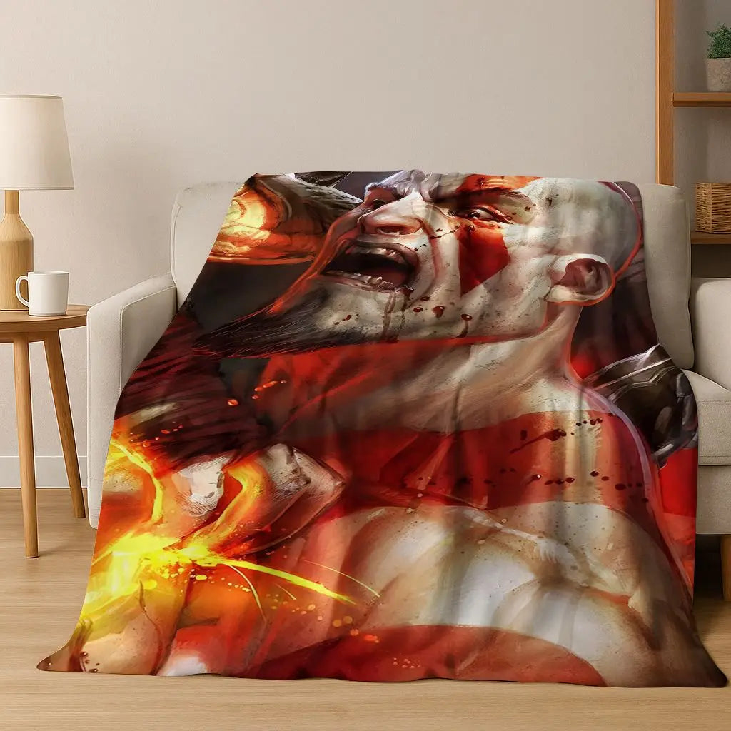 Classics God of War Kratos 3A Game Gamer Flannel Blanket,Warm and Cozy Soft Throw Blanket for Home Bedroom Bed Sofa Kid Gift