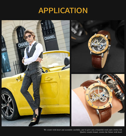 2026 Top Brand Luxury Steel Skeleton Tourbillon Automatic Watch Men Leather Mechanical Waterproof Luminous Elegant Wrist Clock