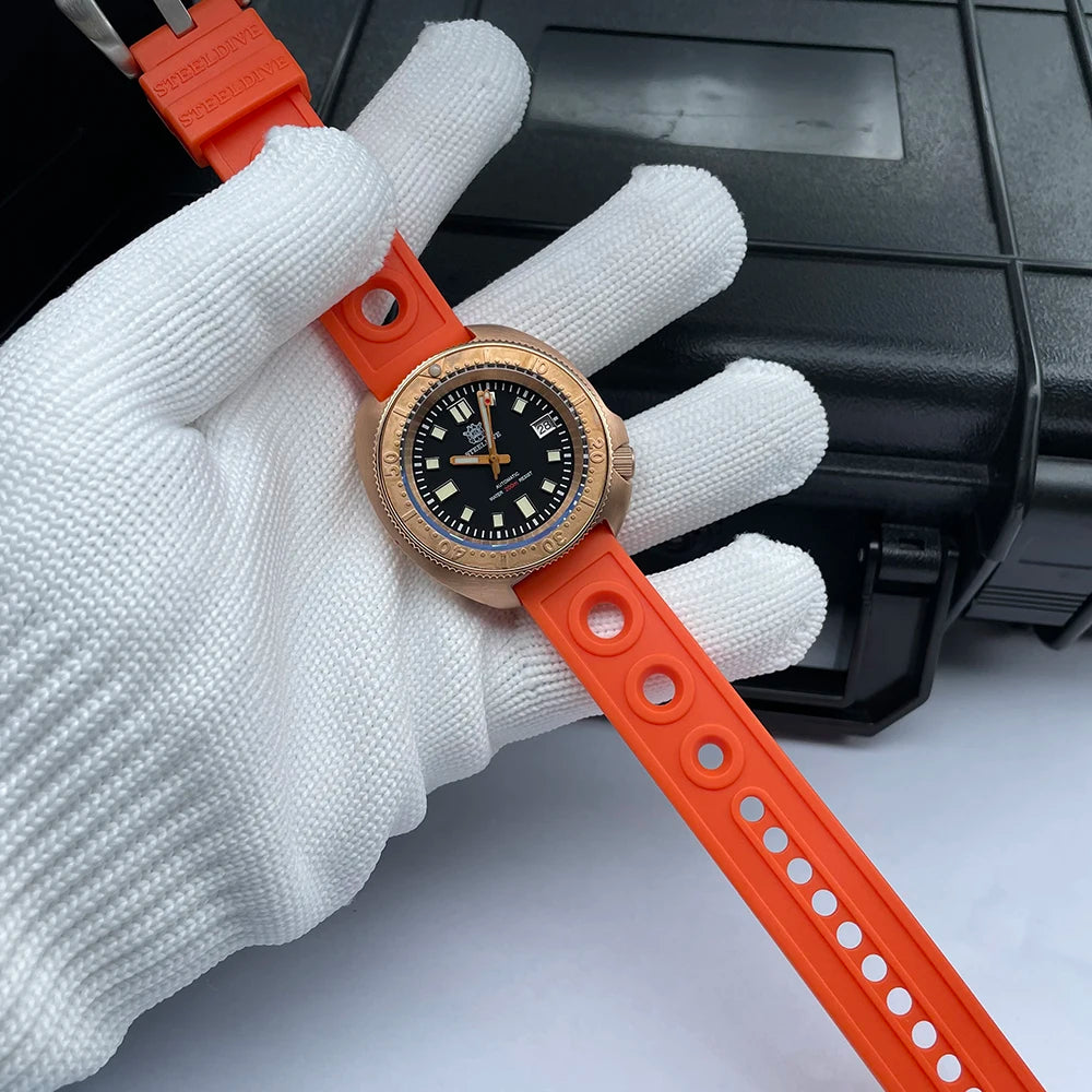 STEELDIVE Men Bronze Dive Watch 200M Water Resistant Ceramic Bronze Bezel Automatic Movement Wristwatch