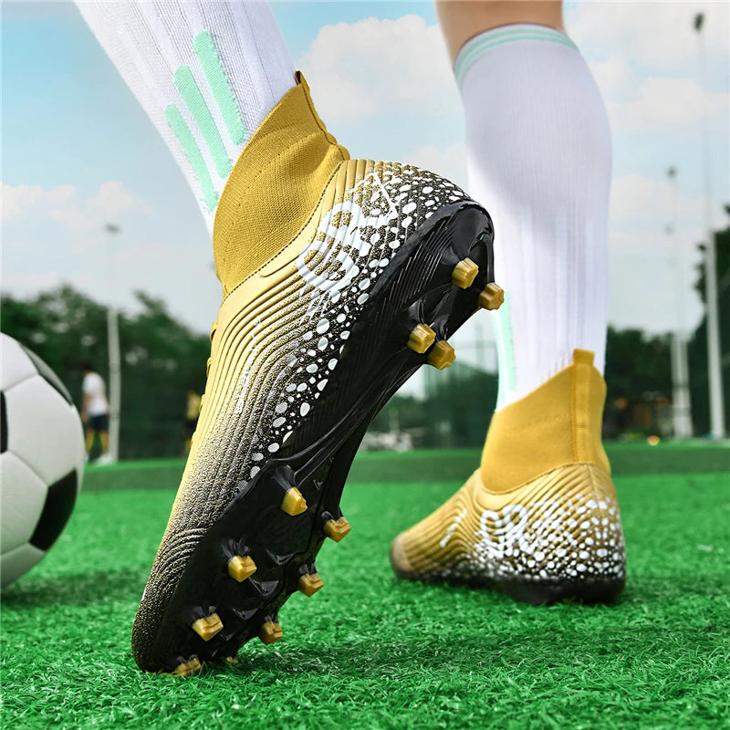 Chaussures de football professionnelles pour hommes/femmes, antidérapantes, à crampons FG, respirantes, chaussures d'entraînement à tige haute