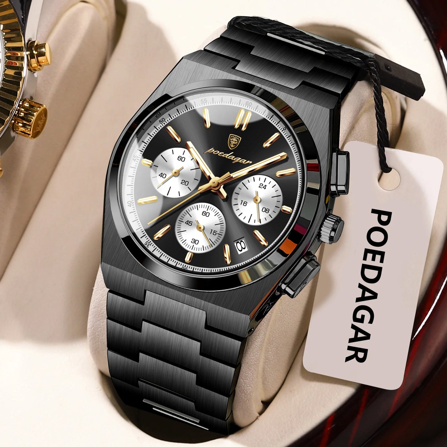 POEDAGAR Luxury Men's Watch Chronograph Date Stainless Steel Casual Man Clock Waterproof Luminous Fashion Quartz Watches For Men