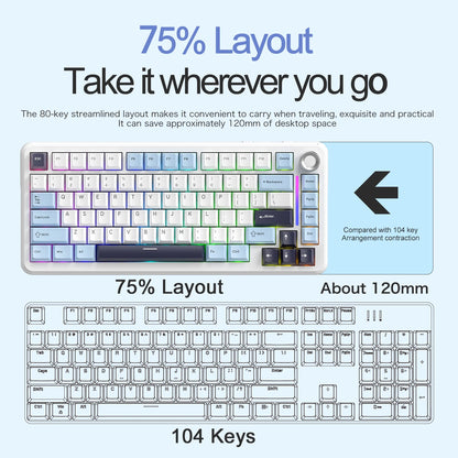 F75 Mechanical Keyboard FREEWOLF * AULA F75 Bluetooth Three-mode Keyboard,Dedicated for Gaming and Office Use