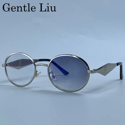 Metal Frame Round Punk Photochromic Sunglasses Women 2026 Luxury Brand Designer Steampunk Oval Sun Glasses Outdoor Eyewear Shade