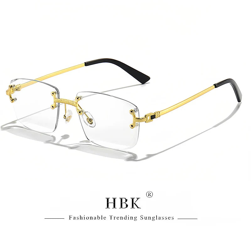 HBK Square Rimless Sunglasses Women Retro Metal Sun Glasses Men Luxury Party Business Gradient Shades 2024 Summer Style