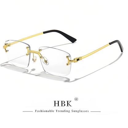 HBK Square Rimless Sunglasses Women Retro Metal Sun Glasses Men Luxury Party Business Gradient Shades 2024 Summer Style